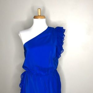 Amanda Uprichard Cobalt Blue Silk Ruffle Dress